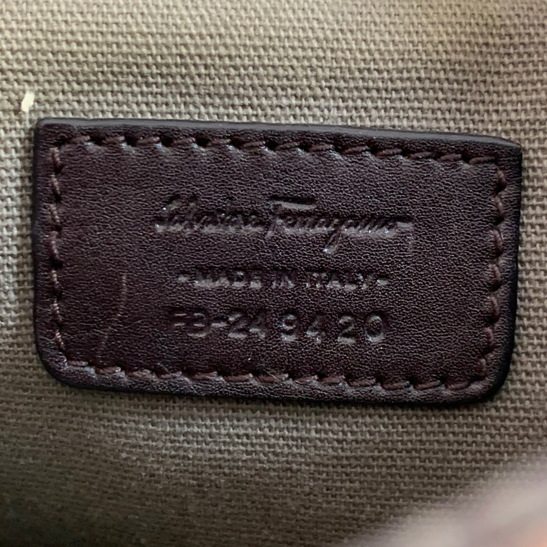 SALVATORE FERRAGAMO One Size Brown Black Leather Nylon Embossed Logo Crossbody Bag