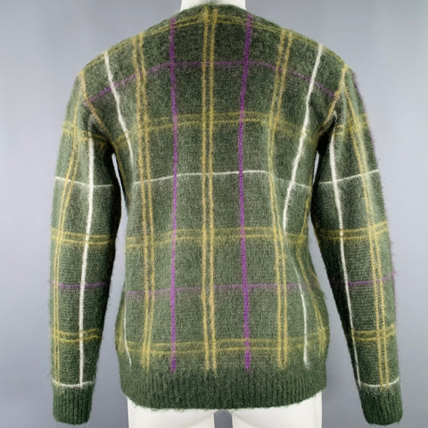 NEEDLES Size XS Green Purple Yellow Plaid Mohair Blend Knit Cardigan
