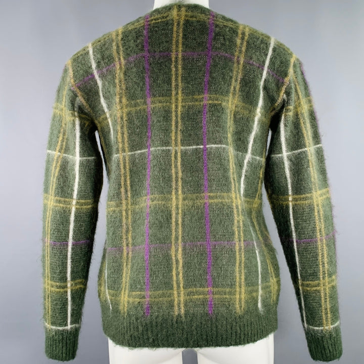 NEEDLES Size XS Green Purple Yellow Plaid Mohair Blend Knit Cardigan