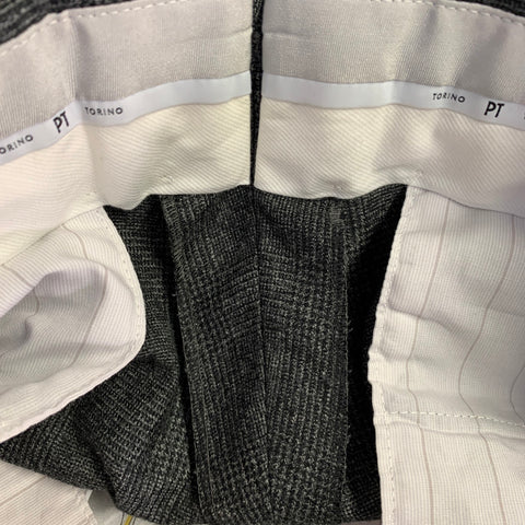 PT TORINO Size 32 Grey Black Glenplaid Wool Flat Front Dress Pants