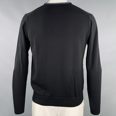FRED PERRY Size L Black Merino Wool V-Neck Pullover