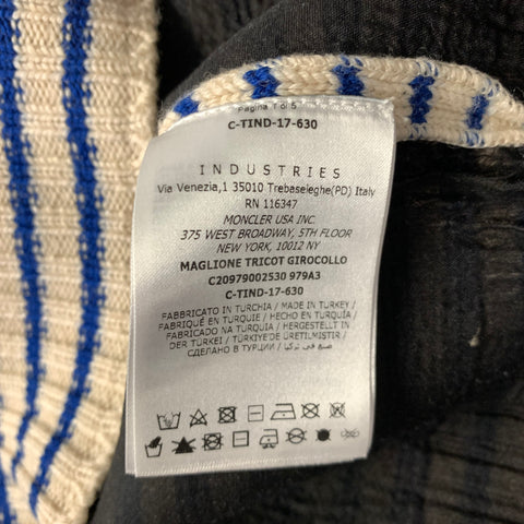 MONCLER Size L Cream Multi Color Knit Wool Mock Neck Sweater