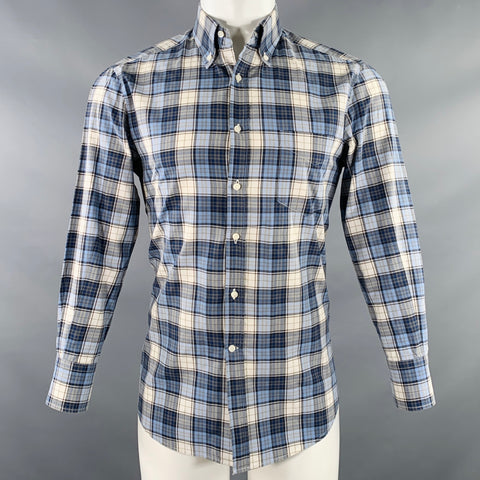 BRUNELLO CUCINELLI Size S Blue Navy Plaid Cotton Button Down Long Sleeve Shirt