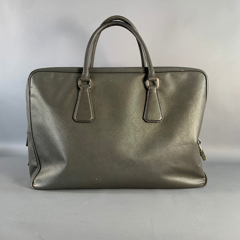 PRADA Grey Saffiano Leather Briefcase