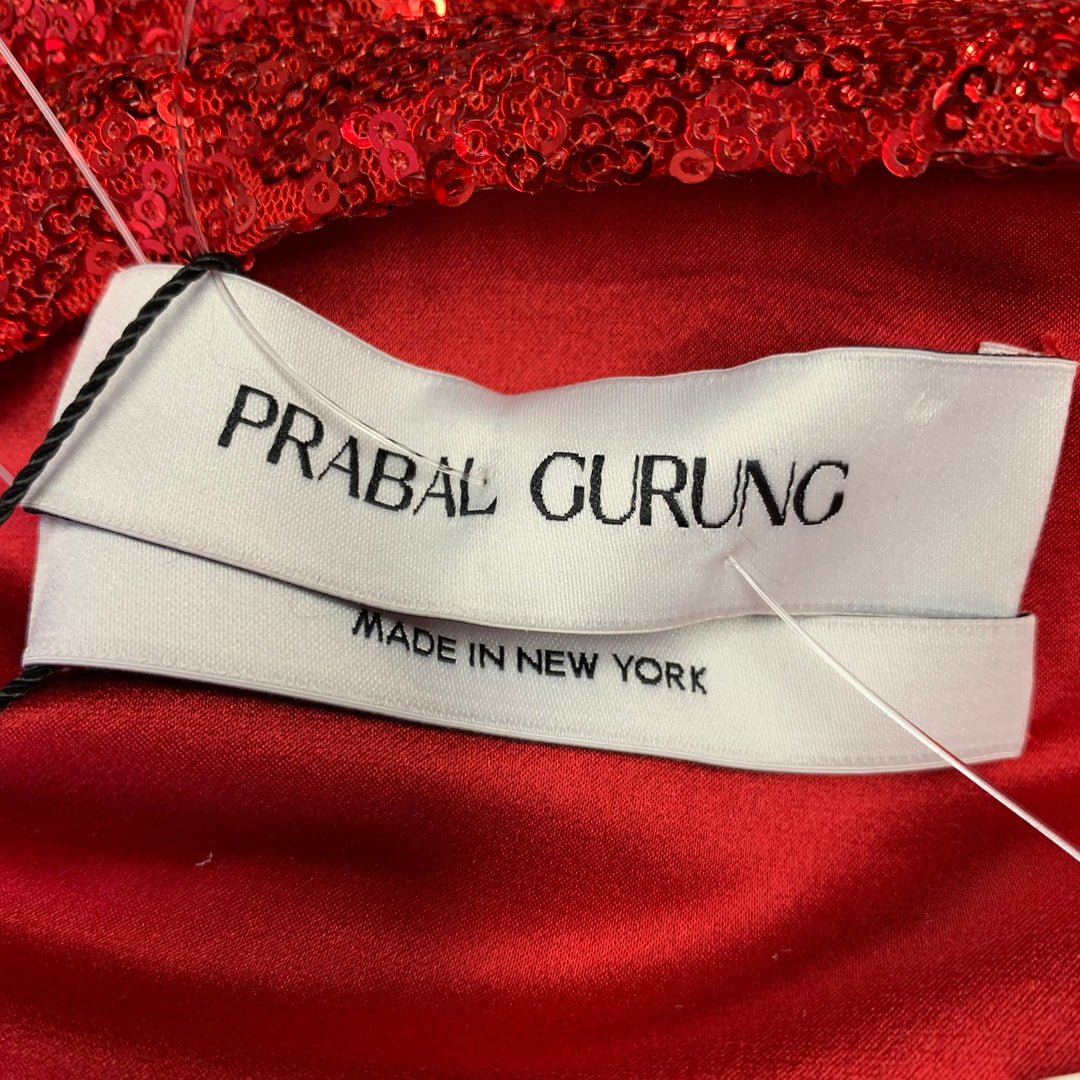 PRABAL GURUNG Size 2 Red Polyester Sequined Draped Dress Top