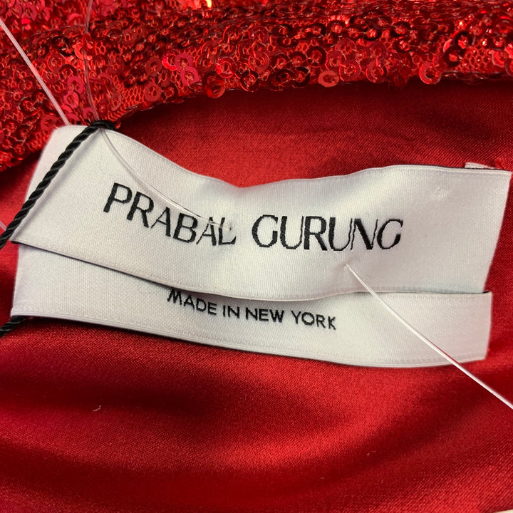 PRABAL GURUNG Size 2 Red Polyester Sequined Draped Dress Top