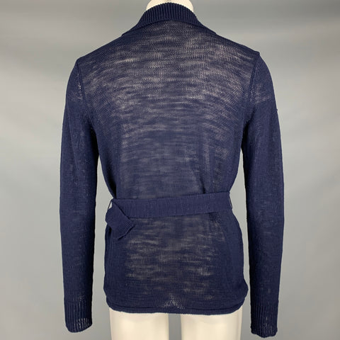 DRIES VAN NOTEN Size M Navy Knit Linen Blend Buttoned Cardigan
