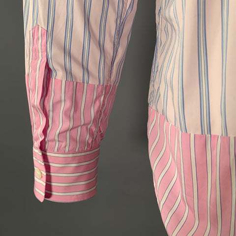 COMME des GARCONS Size XL Pink Blue Stripe Cotton Long Sleeve Shirt