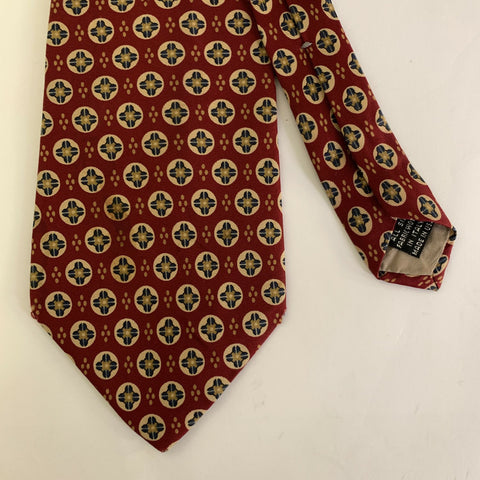 CHRISTIAN DIOR Red Tan Geometric Silk Tie