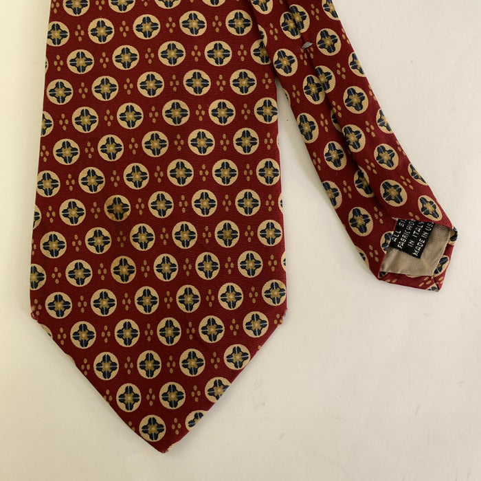 CHRISTIAN DIOR Red Tan Geometric Silk Tie