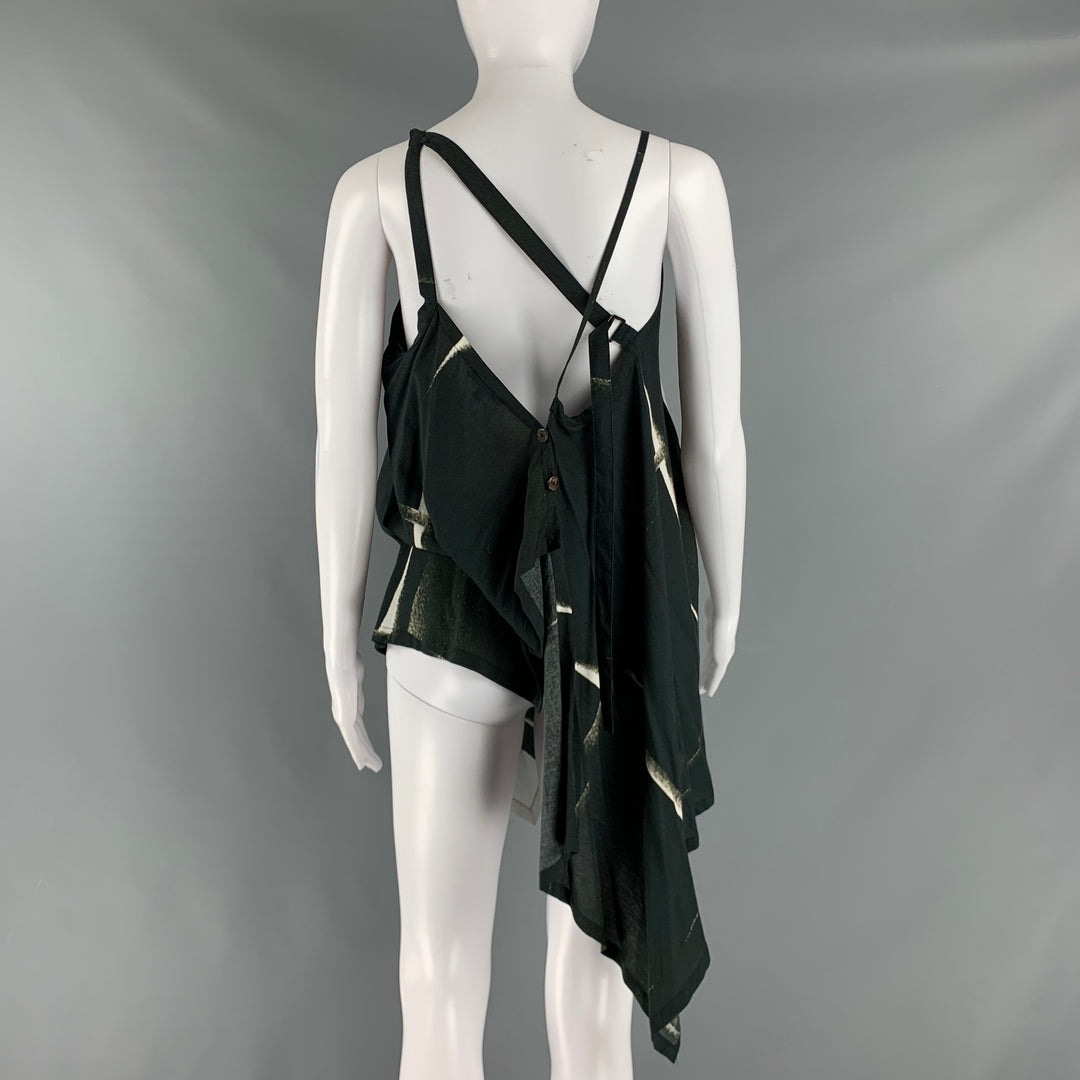 ANN DEMEULEMEESTER Size 6 Black White Viscose Abstract Casual Top