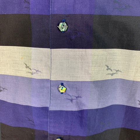 ROBERT GRAHAM Size L Blue Black Grey Stripe Cotton Short Sleeve Shirt