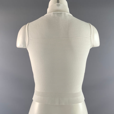 EDELINE LEE Size M White Viscose & Nylon Ribbed Tank Casual Top