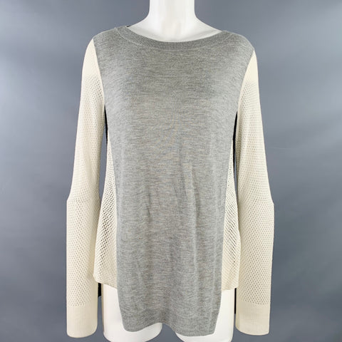 REBECCA TAYLOR Size S Grey Black White Nylon Blend Mixed Fabrics Casual Top