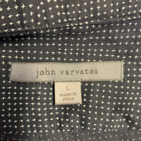 JOHN VARVATOS Size L Navy Grey Cross Cotton Collarless Long Sleeve Shirt