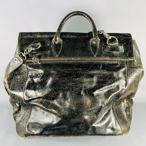 MARC MARMEL Herman Carryon Black Cracked Leather Bag