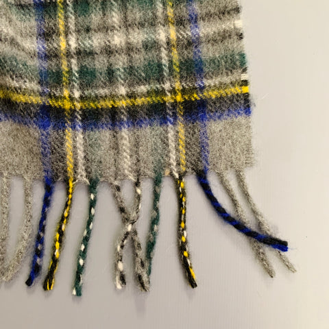 O'CONNELL'S Grey Blue & Yellow Plaid Cashmere Fringe Scarf