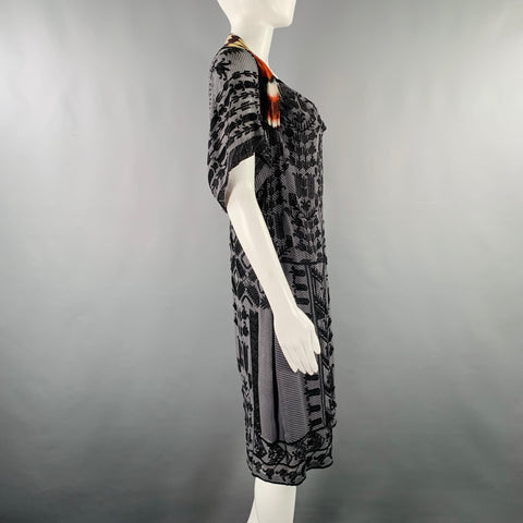 DRIES VAN NOTEN Size 6 Grey Black Silk Embroidered Short Sleeve Dress