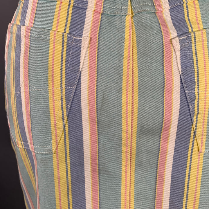 ESCADA Size M Blue Multi Color Cotton Blend Stripe Five Pockets Mini Skirt