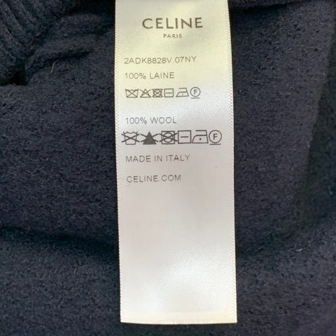 CELINE Size S Navy Gold Wool Contrast Trim Military Sweater