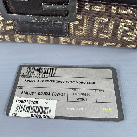 FENDI 2009 Foglio Forever Brown Yellow Monogram Fabric Leather Wallet