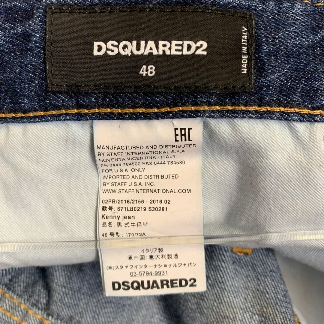 DSQUARED2 Size 32 Indigo Sashiko Distressed Denim Button Fly Jeans