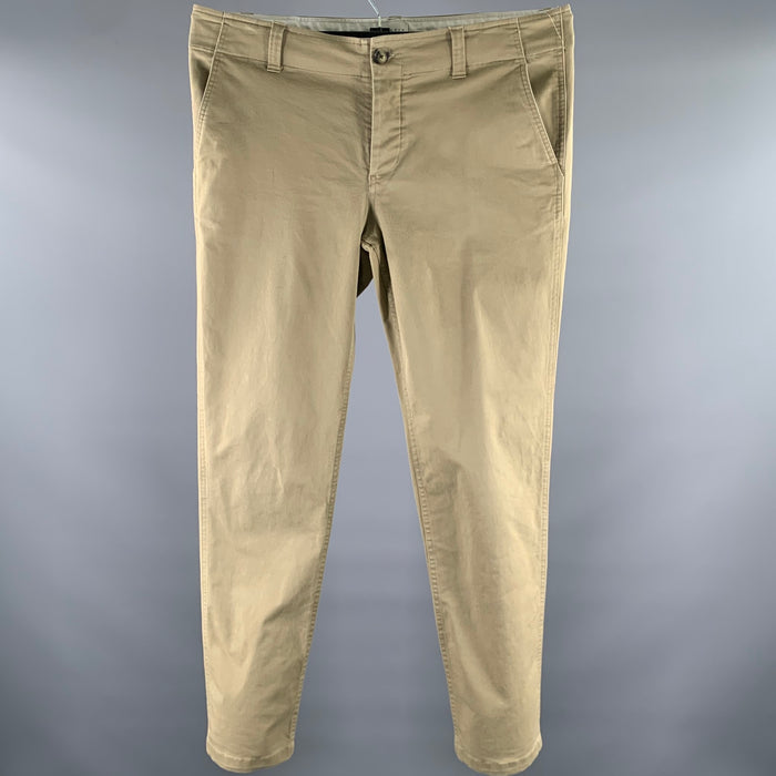 Pantalon décontracté SANDRO Taille 36 Kaki Uni Coton mélangé Braguette boutonnée
