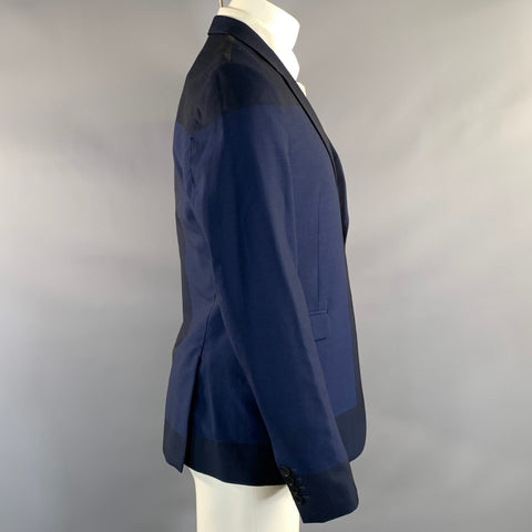PAUL SMITH Chest Size 40 Blue Navy Color Block Wool Notch Lapel Sport Coat