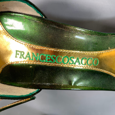 FRANCESCO SACCO Size 8 Green Gold Leather Iridescent Strappy Sandals