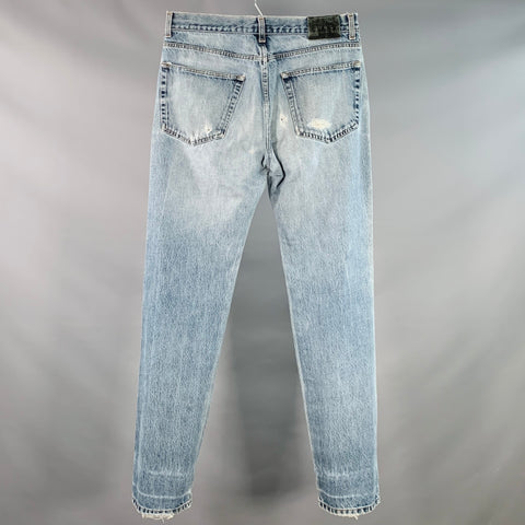 GUCCI Size 34 Blue Distressed Cotton Tapered Button Fly Jeans