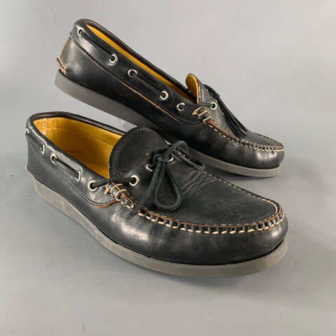 QUODDY Size 10.5 Black Yellow Leather Boat Shoe Loafers