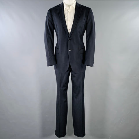 BROOKS BROTHERS Size 41 Navy Grey Pinstripe Wool Notch Lapel Suit
