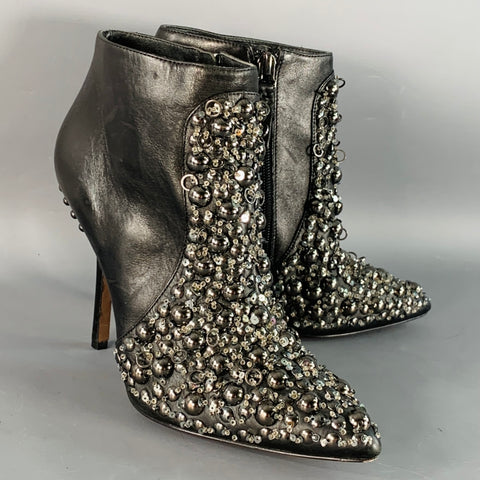VERA WANG Size 6 Black Leather Studded Side Zipper Stiletto Boots
