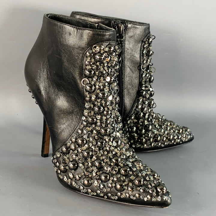 VERA WANG Size 6 Black Leather Studded Side Zipper Stiletto Boots