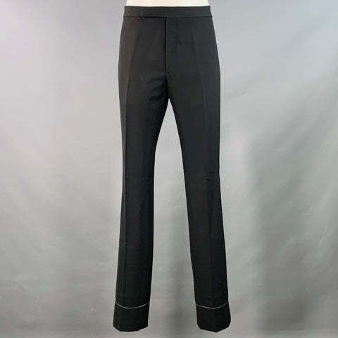 RALPH LAUREN Size 42 Long Black Wool Peak Lapel Single Button Tuxedo