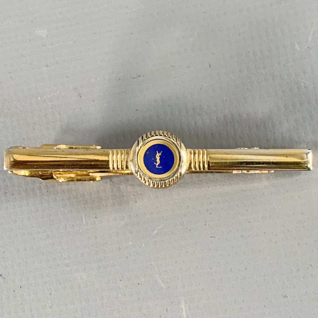 YVES SAINT LAURENT Gold Blue Circle Tie Clip