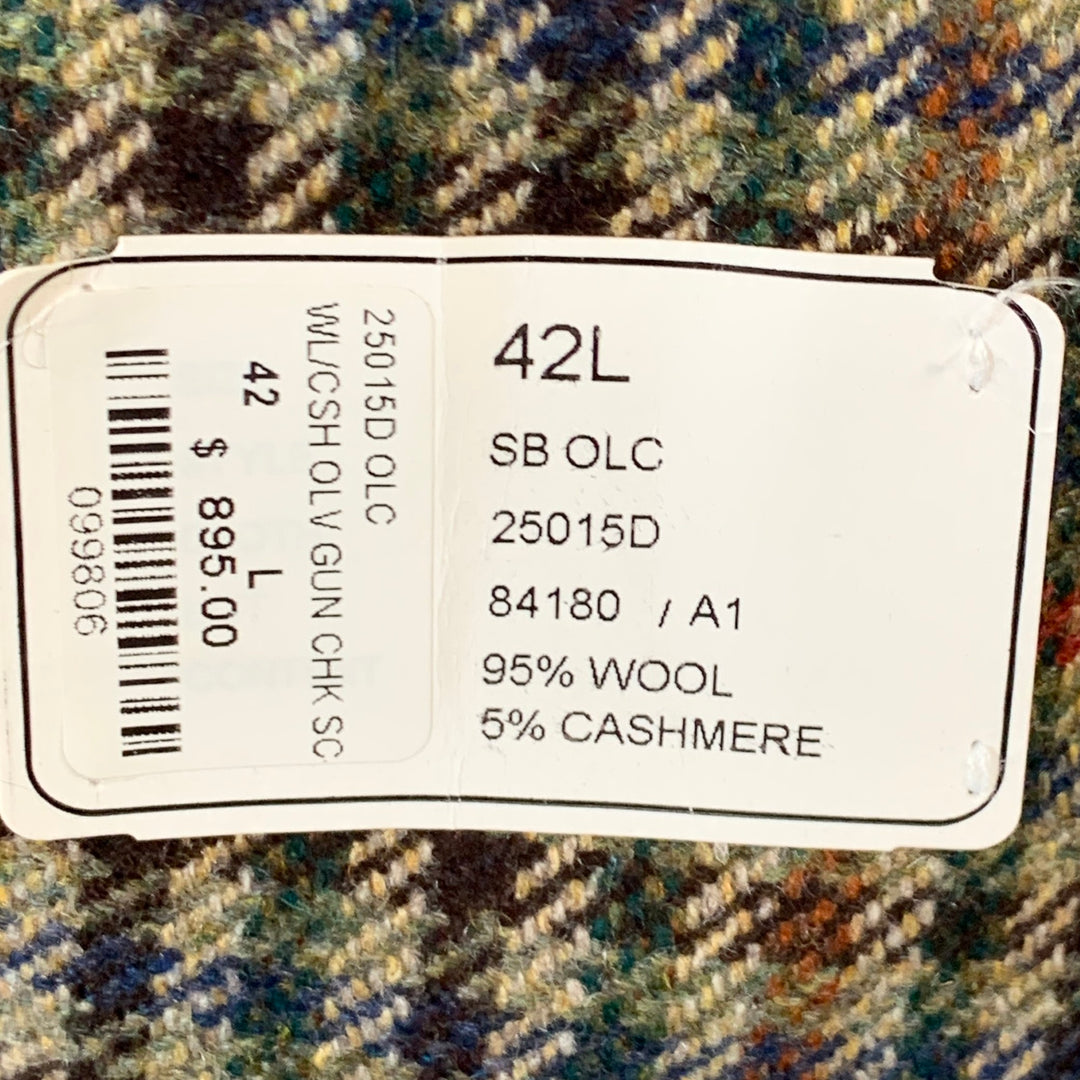 O'CONNELL'S Size 42 Long Tan Red Blue Plaid Wool Notch Lapel Sport Coat
