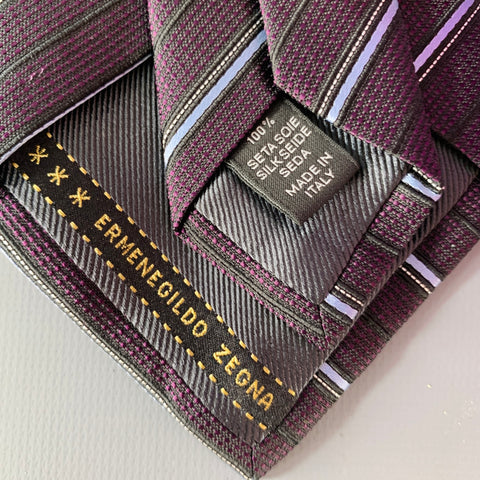 ERMENEGILDO ZEGNA Brown Light Blue Diagonal Stripe Silk Jacquard Tie