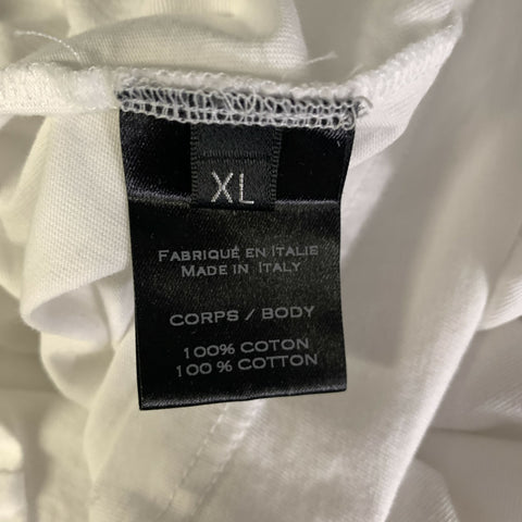 BALMAIN Size XL White Solid Cotton Crew Neck T shirt