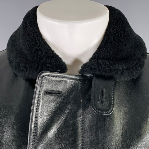 Y'2LEATHER Size M -Aniline N-1- Black Horsehide Leather Zip Up Buttons Jacket