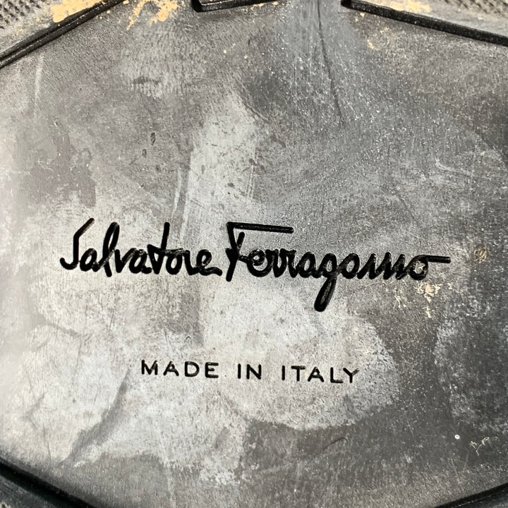 SALVATORE FERRAGAMO Size 12 Black Leather Rubber Sole Engineer Boots