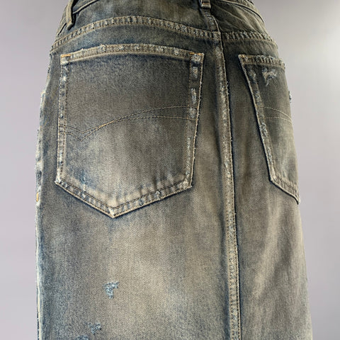 BALENCIAGA Size 2 Blue Mud Wash Cotton Denim Maxi Skirt