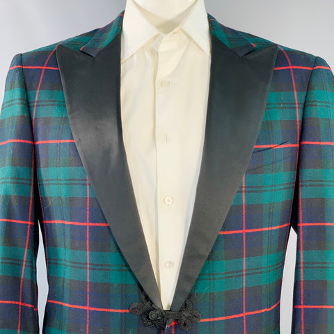 POLO by RALPH LAUREN Size 44 Long Green Black Red Plaid Wool Peak Lapel Sport Coat