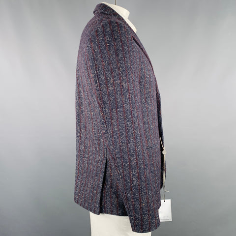 DANIELE ALESSANDRINI Size 42 Navy Burgundy White Tweed Sport Coat
