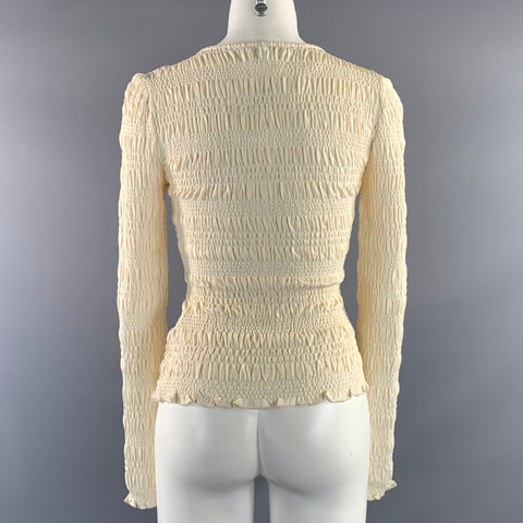 FRAME Size XS Cream Viscose Pleated Casual Top