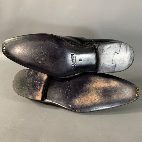 LANVIN Size 11 Black Patent Leather Tuxedo Lace Up Shoes