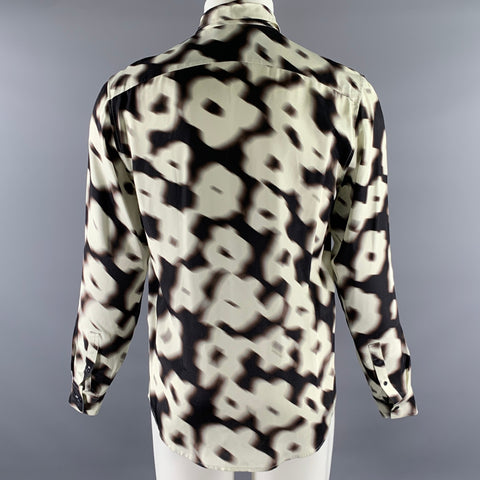 SANDRO Size S White Black Hazy Floral Viscose Long Sleeve Shirt
