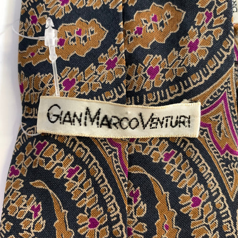 GIAN MARCO VENTURI Navy Brown Purple Paisley Wool Silk Tie