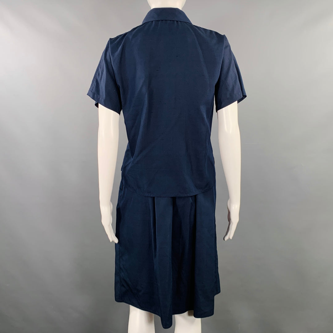 GEOFFREY BEENE Size 4 Navy Woven Pleated Knee Length Skirt Set