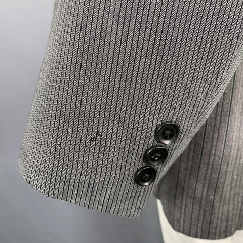 YOHJI YAMAMOTO Size L Grey Black Stripe Silk Blend Jacket